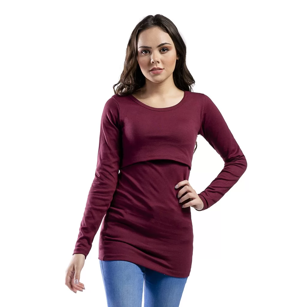 Blusa Manga Longa Amamentação Marsala