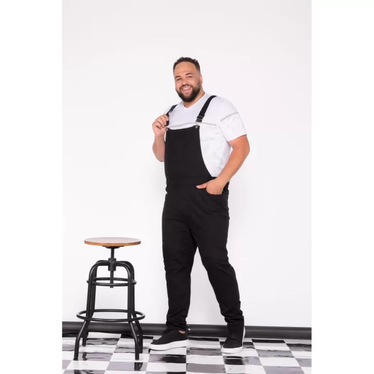 Macacão Masculino Preto Sarja Plus Size Color