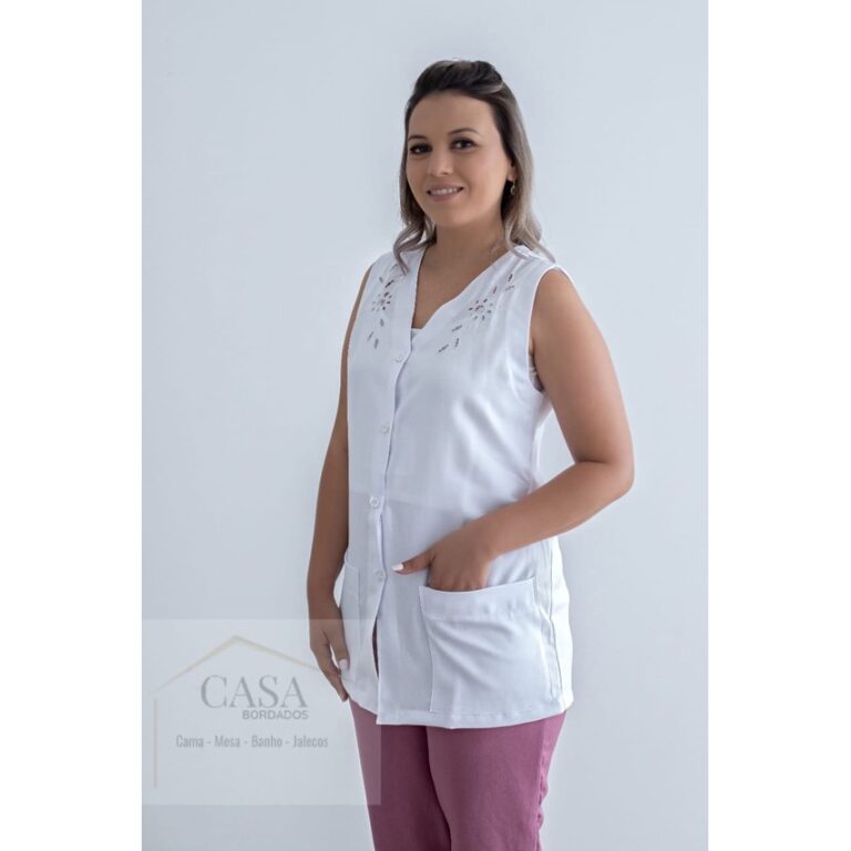 Jaleco Feminino Branco Bordado Tecido Microfibra  