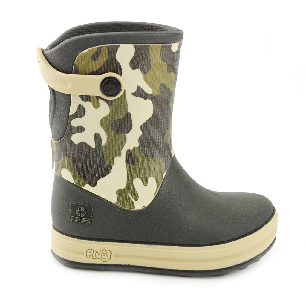 Galocha Bota Infantil Plugt Menino Confortável Leve Macio Camuflado Preto Verde Militar Bege