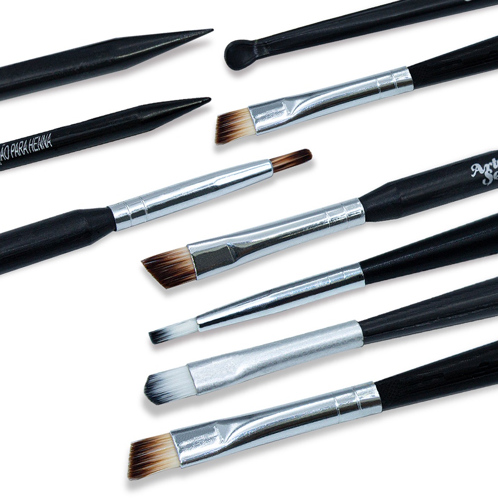 Kit com 6 Pincéis Profissionais de Henna para Sobrancelhas, Arte Sedução