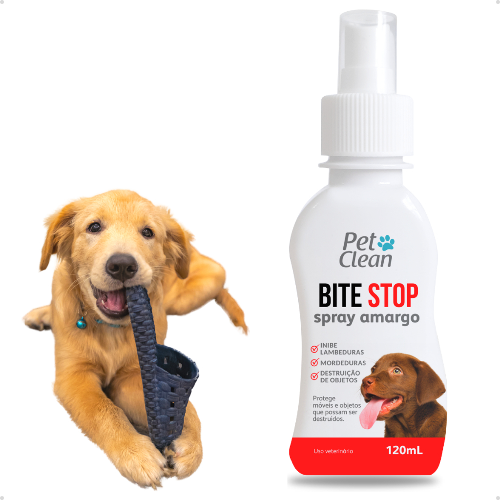 Bite Stop Pet Clean Spray Amargo Adestrador Anti lambida, Mordedura e Destruição de Objetos – 120 ml