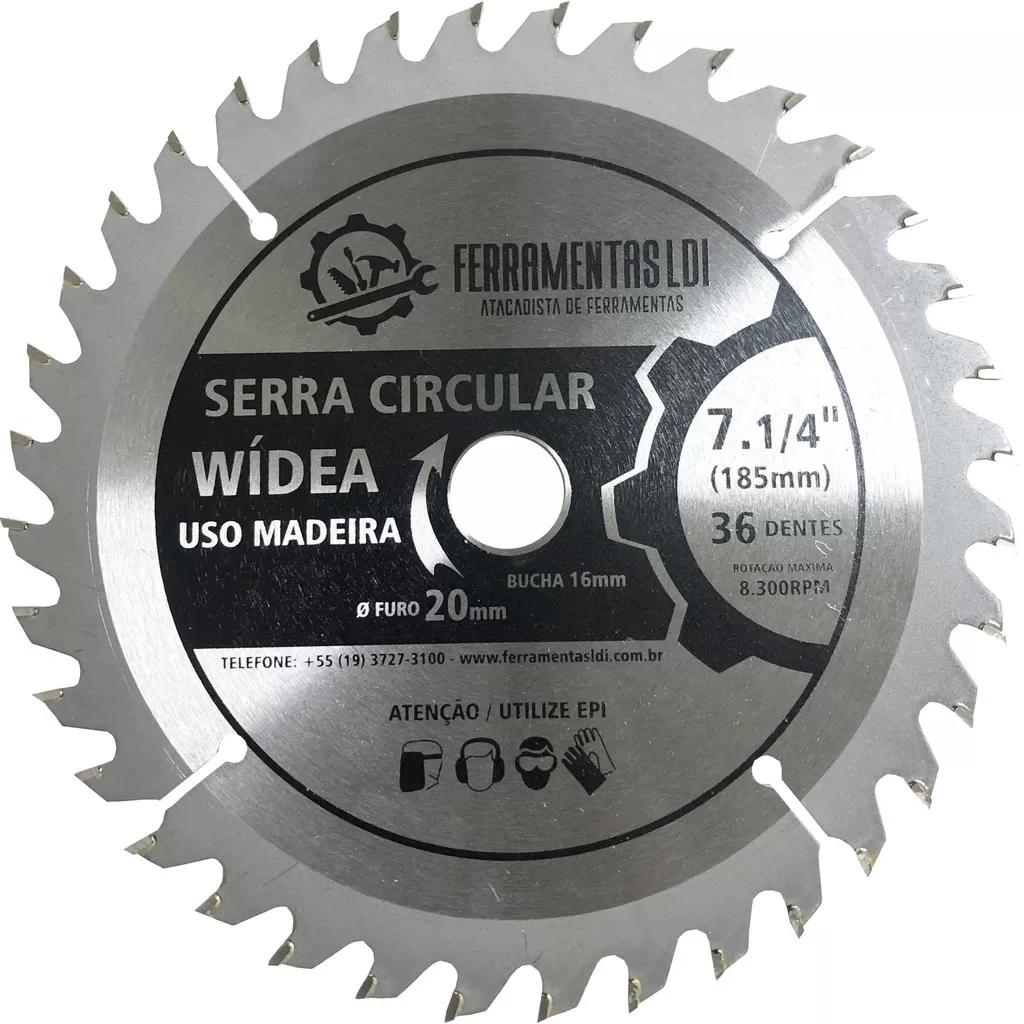 Disco Madeira Serra Circular Para Esmerilhadeira 36 Dentes 185mm