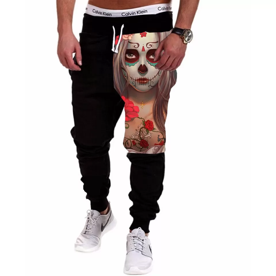 Calça Masculina de Moletom Estampada por Sublimação Caveira MX Mulher Flores A150