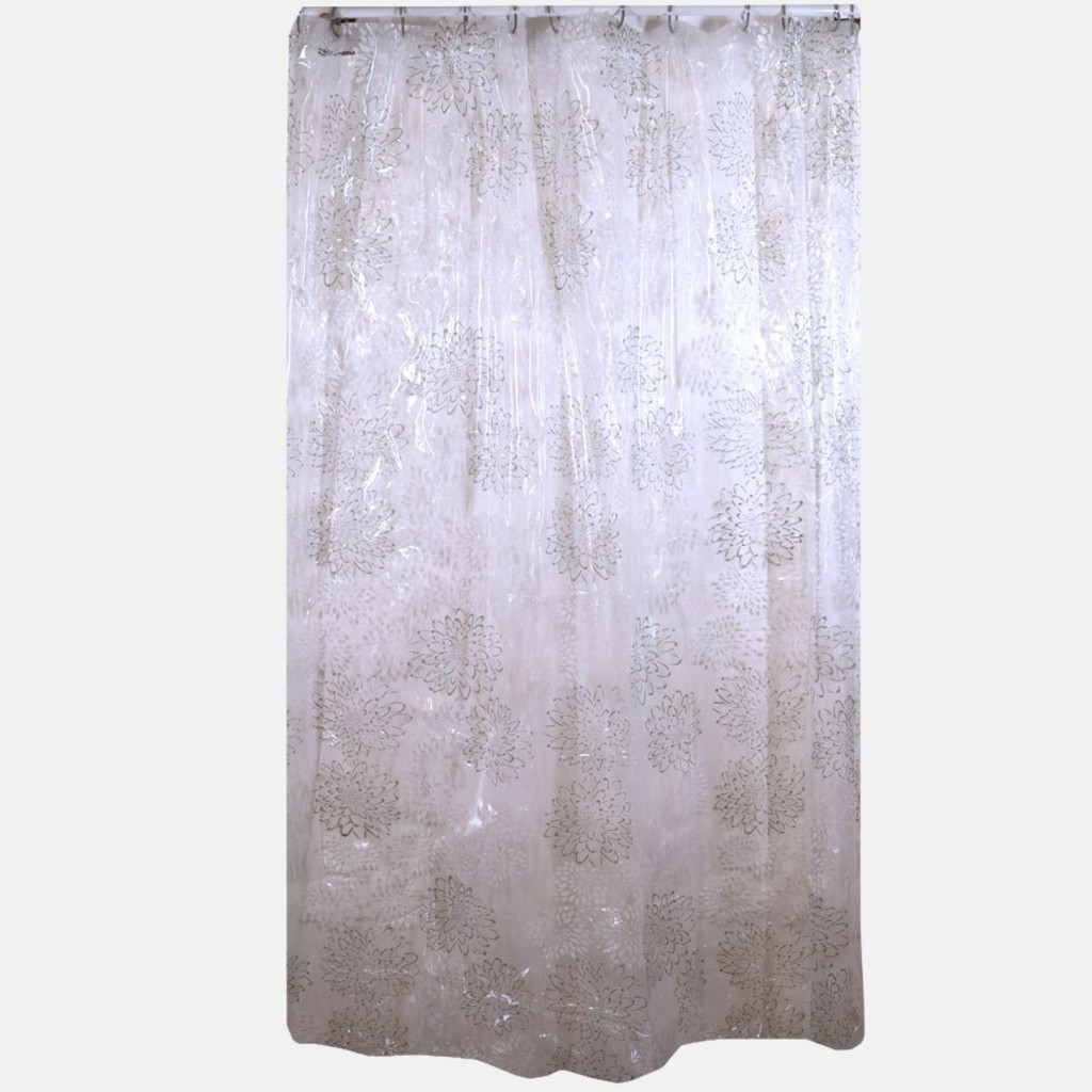 Cortina Para Box/Chuveiro Decorativa Pvc Flores 198cmx180cm Transparente A Prova DAgua Toque Macio