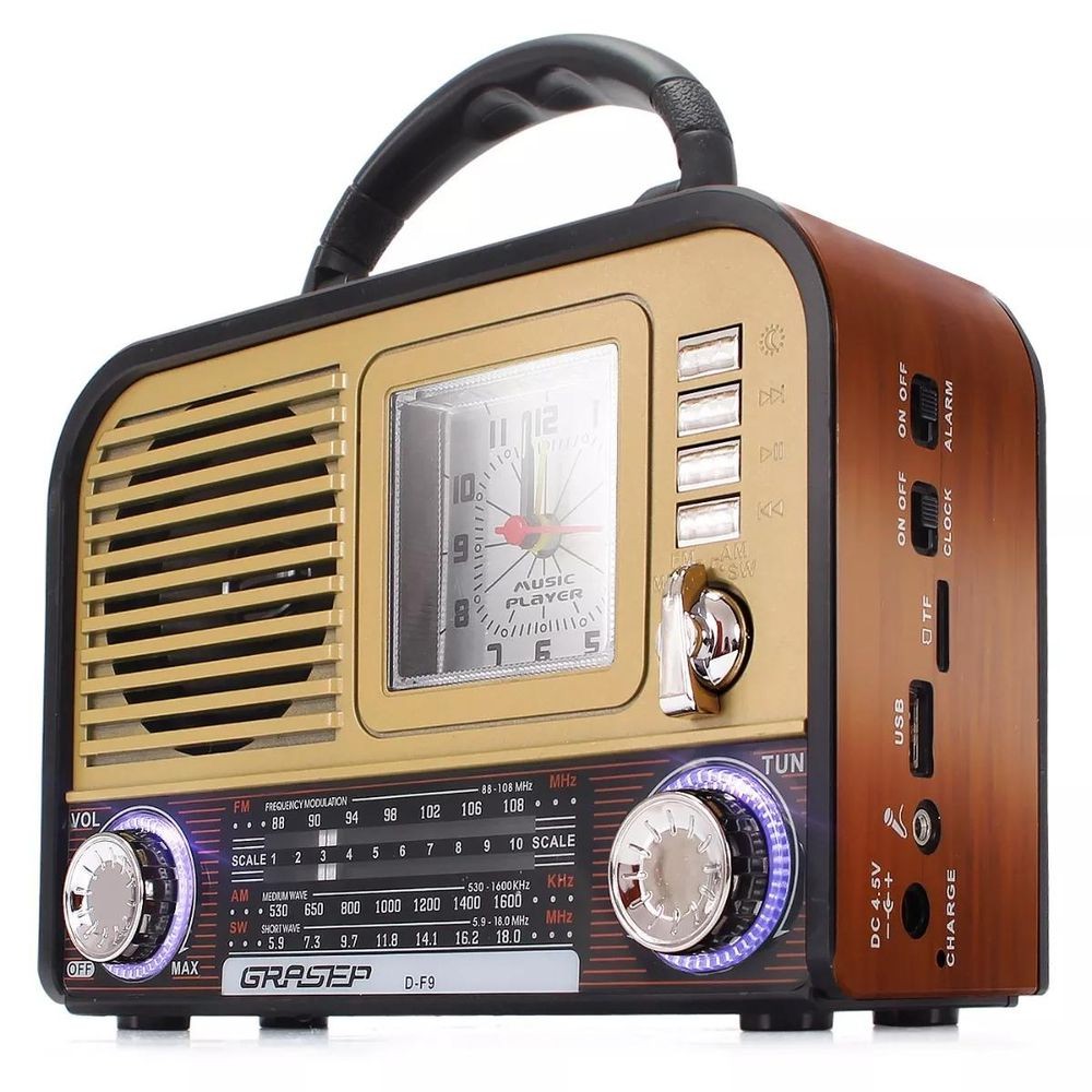 CAIXA DE SOM GRASEP MODELO D-F9 10W RMS C/ BLUETOOTH E RÁDIO AM / FM / SW INTEGRADO