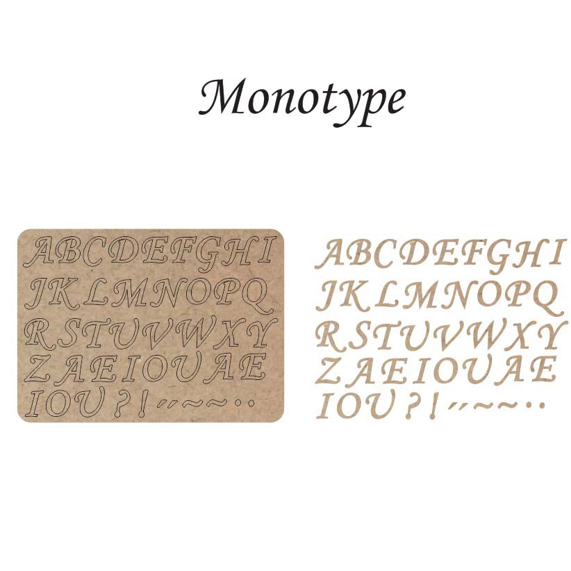 Kit 10 Cartela de letras alfabeto e sinais letra 2cm altura monotype aplique mdf artesanato scrap