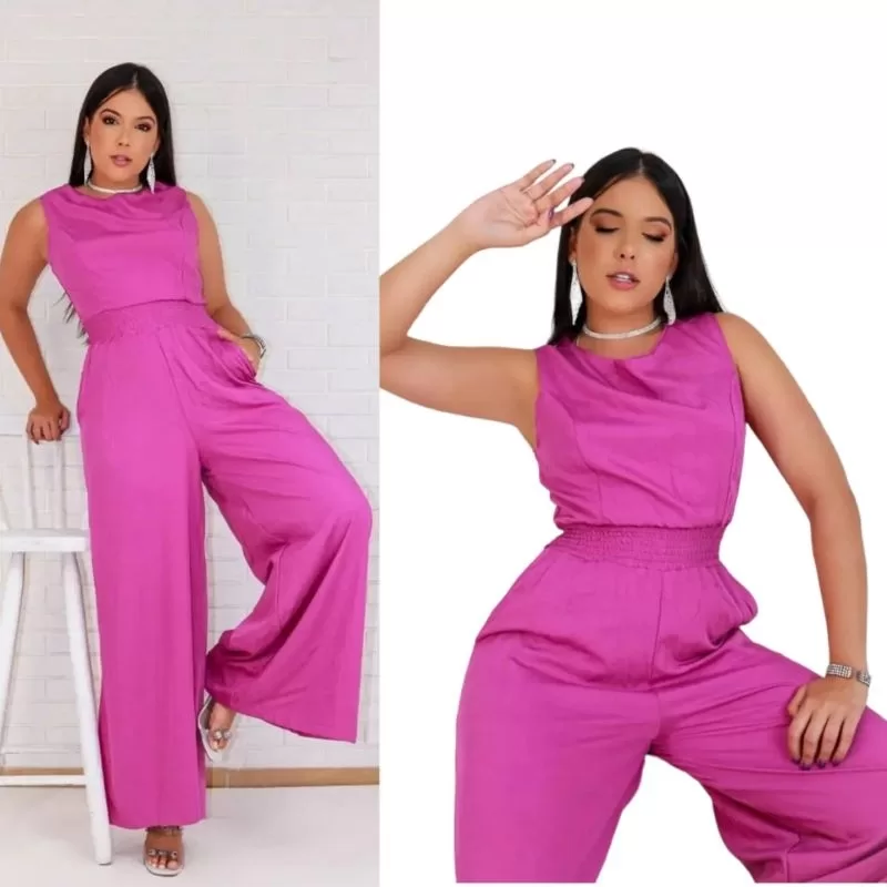 Macacão Pantalona Longo Social Rosa Barbie