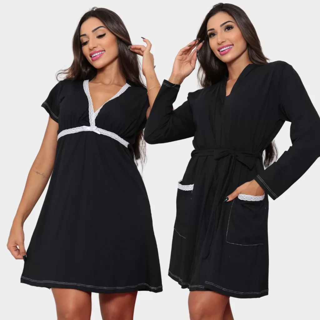 Camisola de Amamentação + Robe Roupão Manga Longa para Maternidade