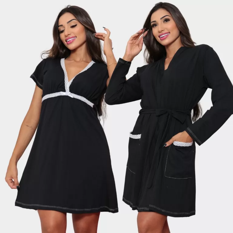 Camisola de Amamentação + Robe Roupão Manga Lon