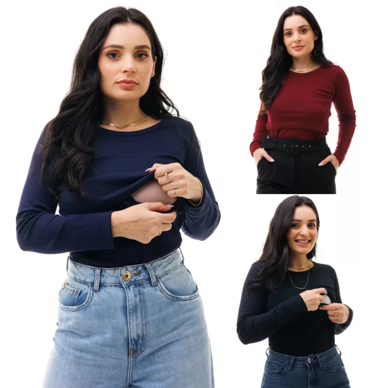 Kit Com 3 Blusa Para Amamentação Manga Longa Gol