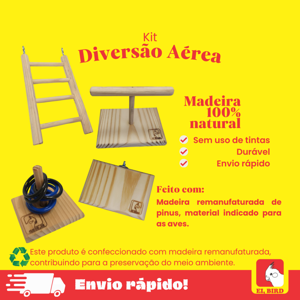 Kit Puxa Argolas, Escada 20cm, Poleiro Plataforma de Descanso M e Poleiro de Balança
