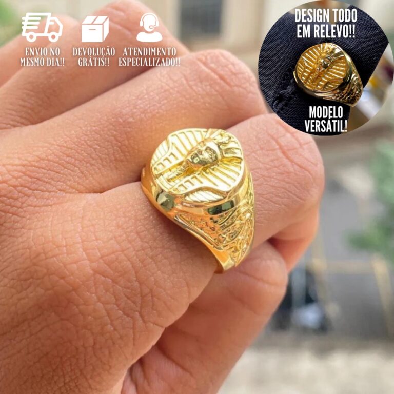 Anel Masculino Banho de Ouro 24k  Anel de Faraó D