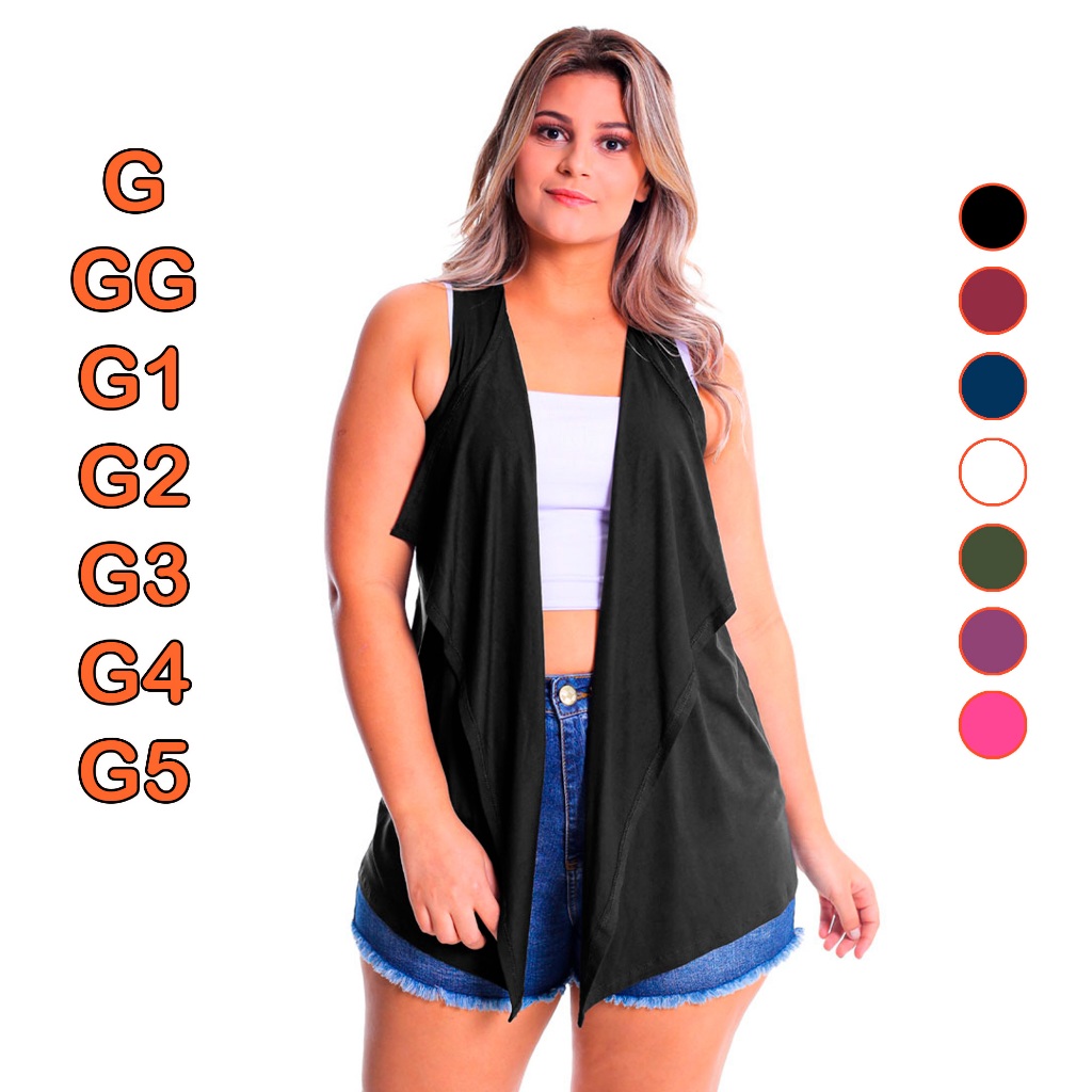 Colete Bico Manga Longa Terceira Peça Plus Size Viscolycra