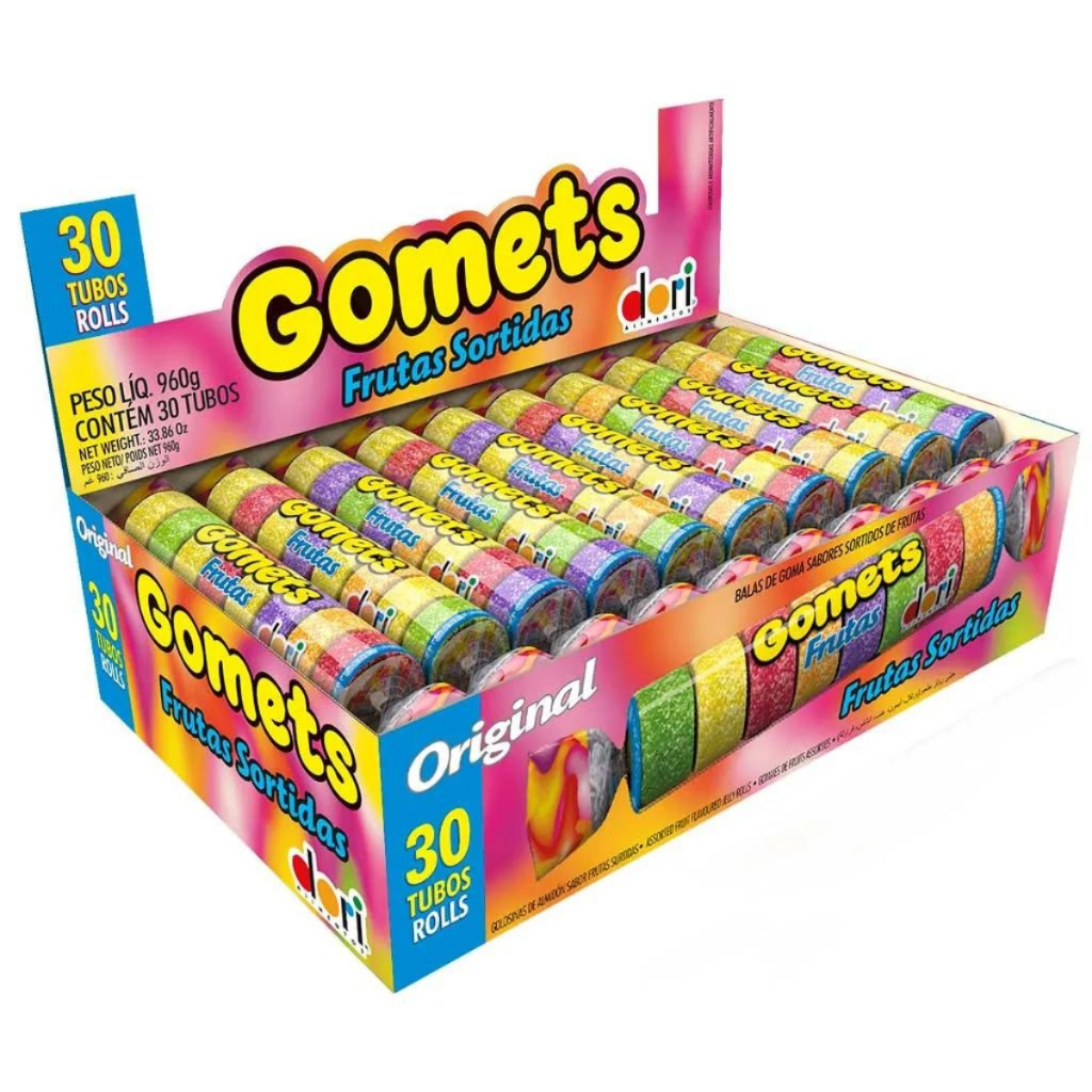 Balas De Goma Frutas Sortidas Tubo Gomets C30 Unidades 960g Dori