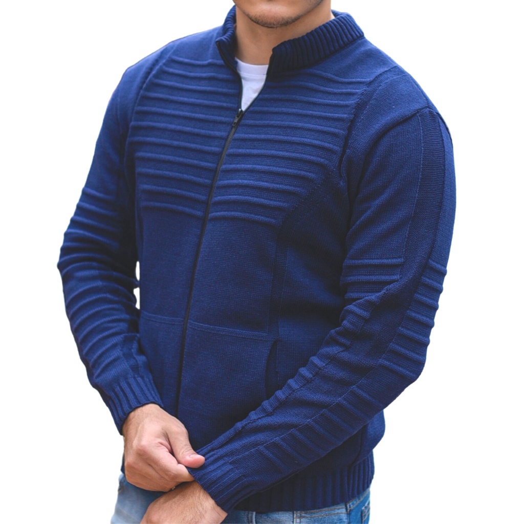 Sueter Masculino Cardigan Tricot Blusa De Frio Lã Com Bolso e Ziper