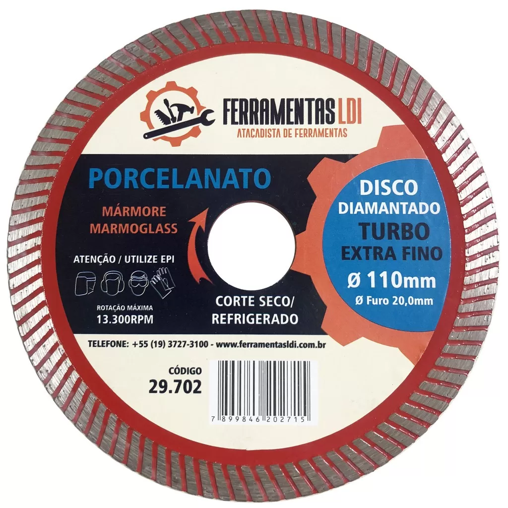 Disco de Corte Porcelanato Extra Fino Diamantado Turbo 110mm Profissional LDI