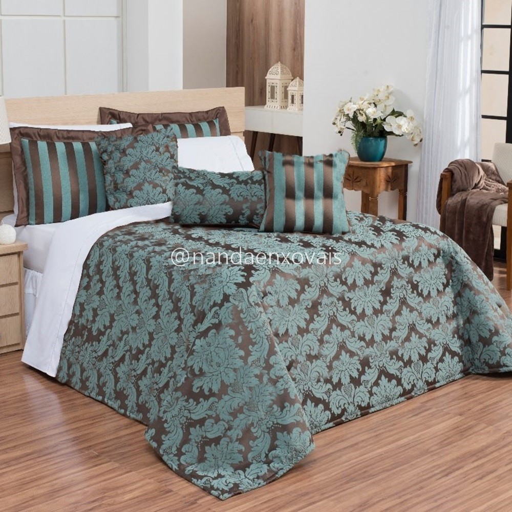 Cobre Leito Jacquard Queen 9 Peças Completo Tecido Grosso
