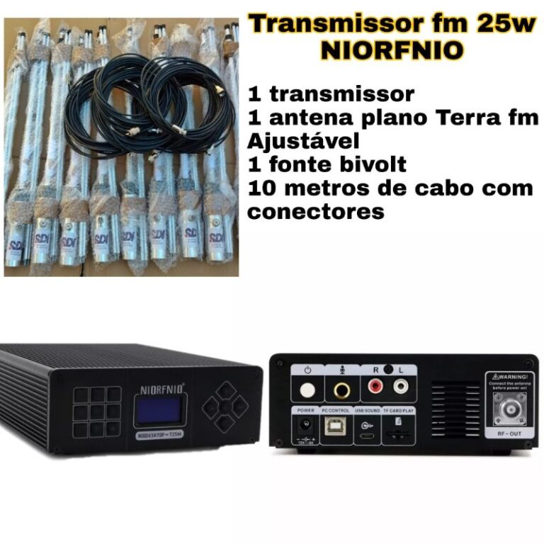 transmissor fm 25w de potência niorfnio  + antena
