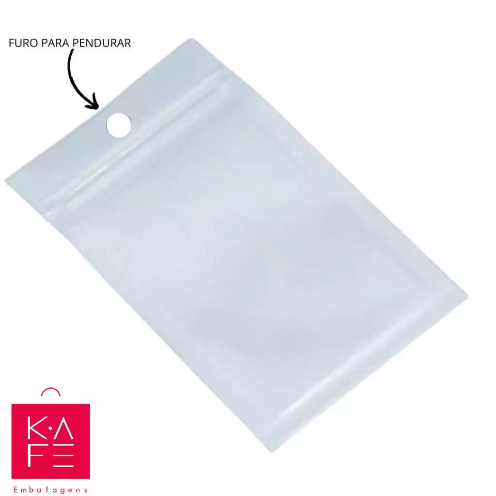 Saco Zip 13×19 Frente Transparente e Fundo Branco com Furo para pendurar 100Un Kafe Embalagens