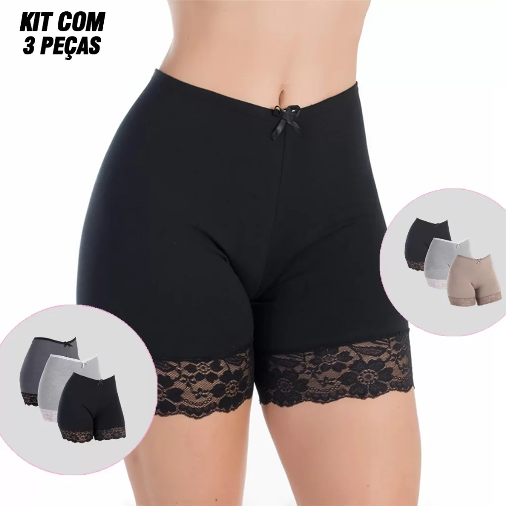 Kit 2 Lingerie Short Perna Ánagua Algodão Penteado