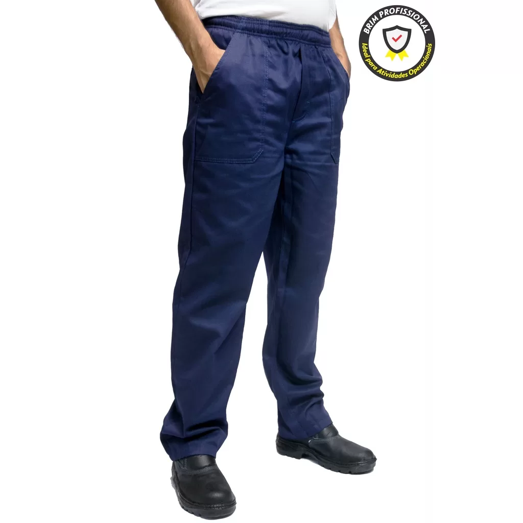 Calça Masculina Operacional Elástico Total Brim Pesado – Azul Marinho – 4 Bolsos Uniforme Trabalho