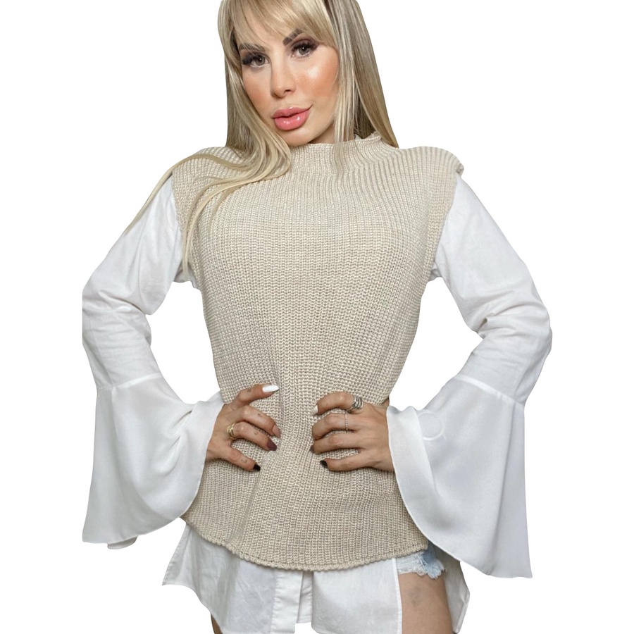 Tricô Moda Outono Inverno Colete Lindo Feminino
