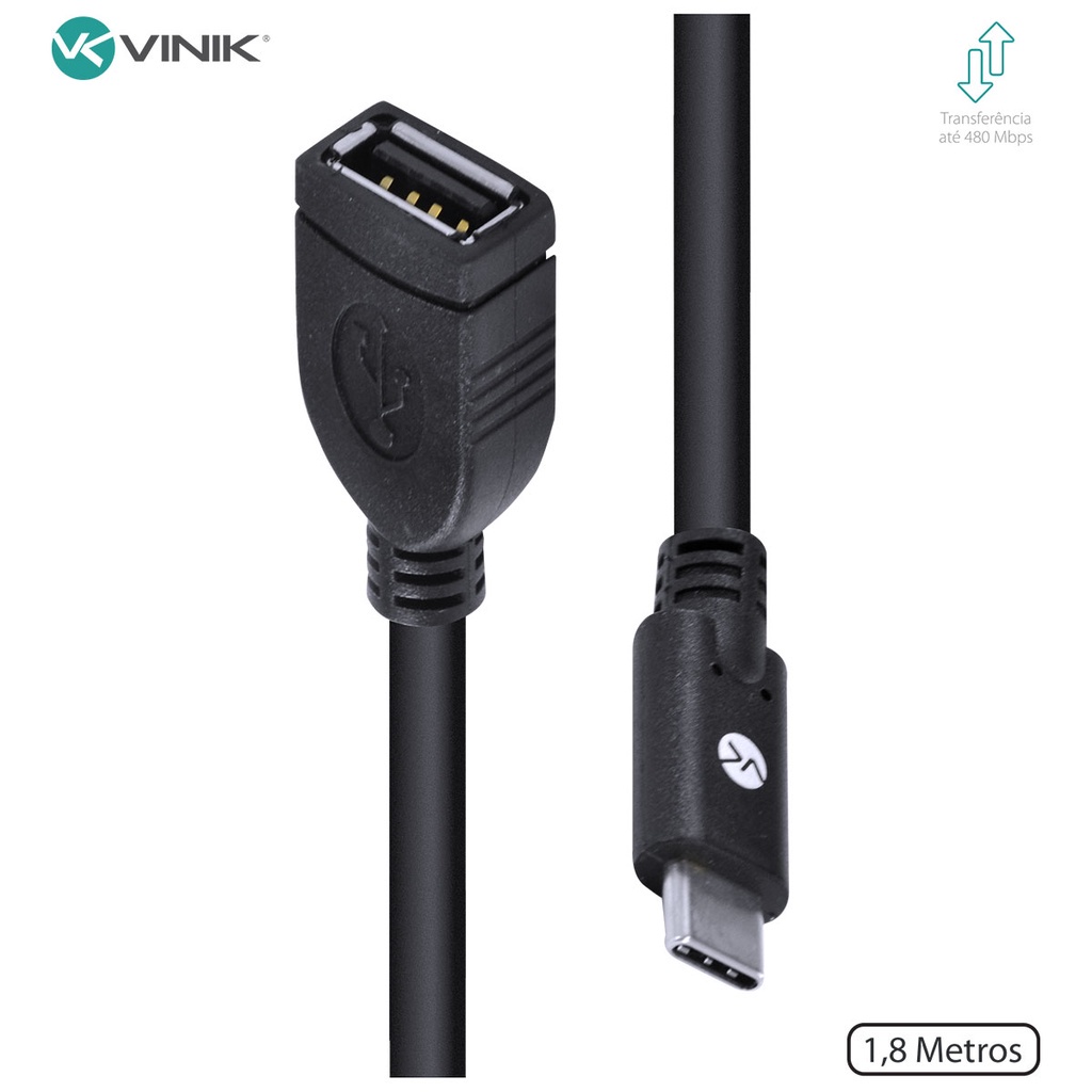 CABO USB TIPO C X EXTENSOR USB A FÊMEA 2.0 2 METROS – C20UAF-18