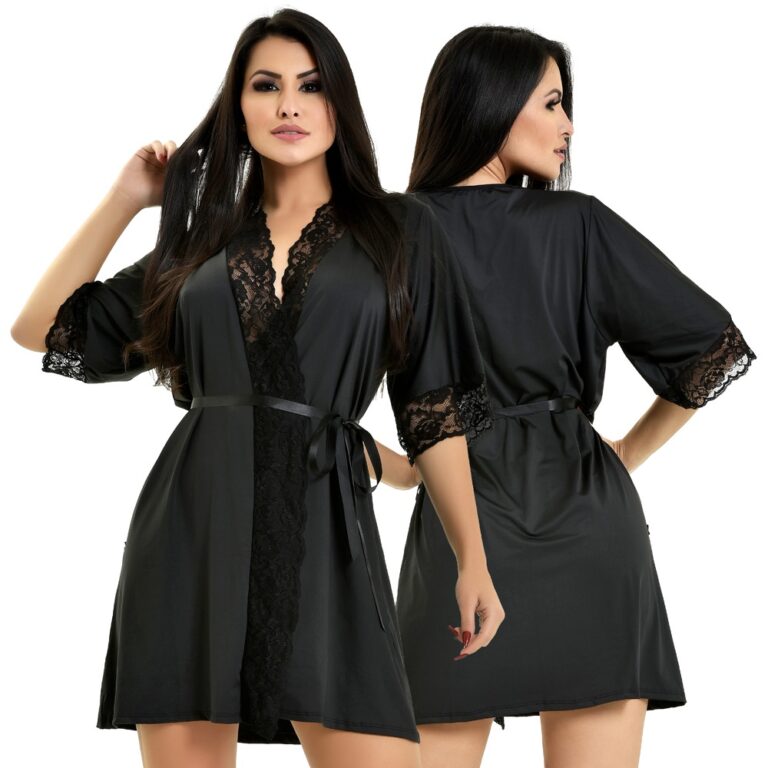 Robe Hoby Microfibra Renda Luxo Sensual Conforto R