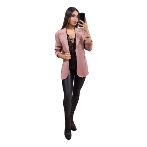 Blazer Confeccionado Neoprene Longo Moda