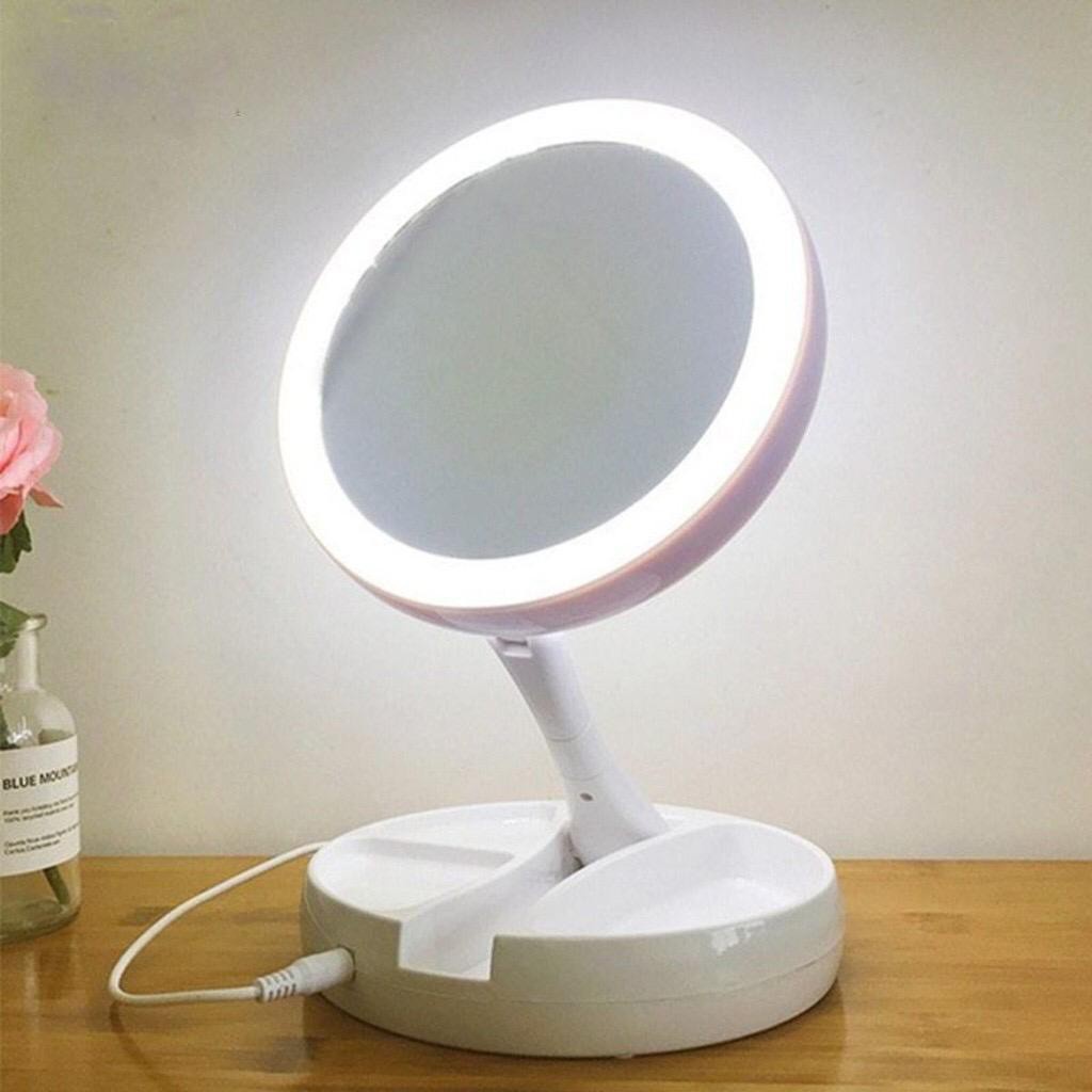 Espelho Maquiagem Aumento 10x Dupla Luz Led Organizador Usb