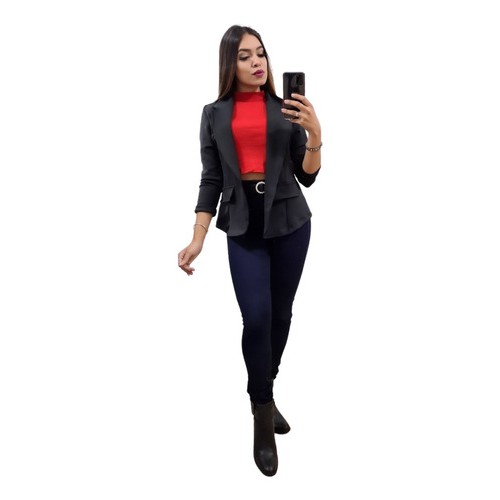 Blazer Feminino Neoprene Curtinho Lapela