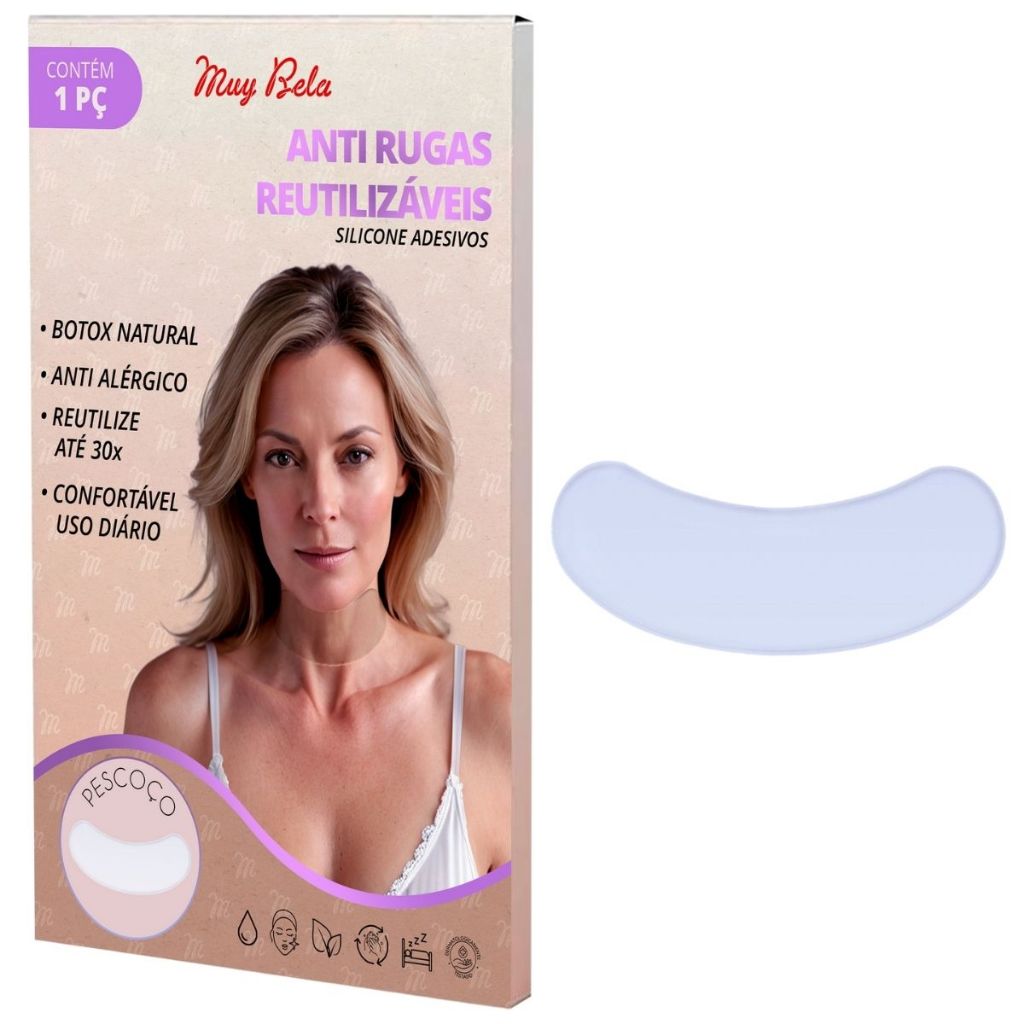 Silicone Lavável para Rugas do Pescoço Adesivo Muy Bela Colágeno Natural Anti Marcas
