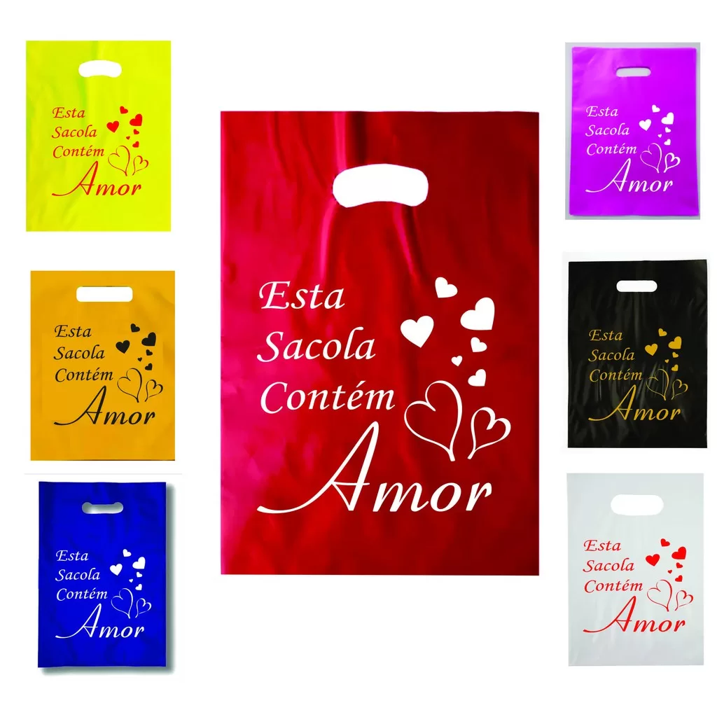 sacos Sacolas Plástica Para Loja  – presentes – envios 30×40 essa sacola contem amor  50 unidades li