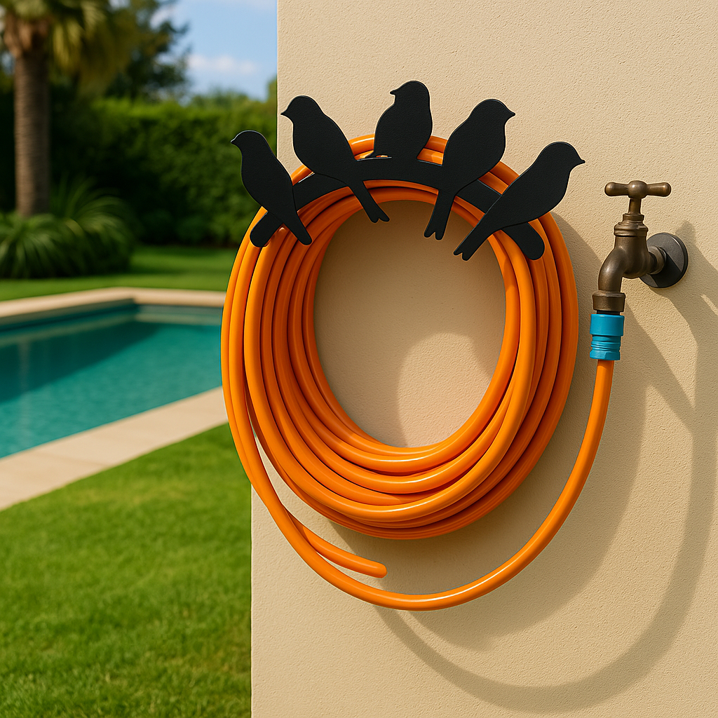 Suporte de Parede para Mangueira de Jardim em Aço | Modelo PÁSSAROS