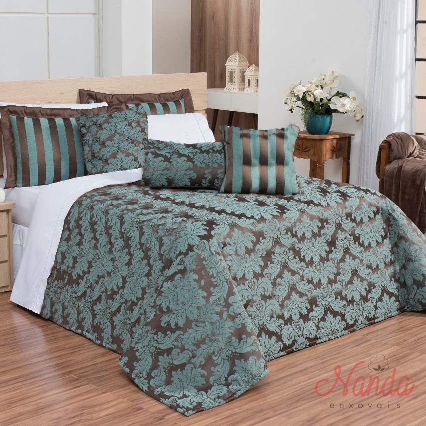 Cobre Leito Jacquard Casal Box 9 Peças Completo Tecido Grosso