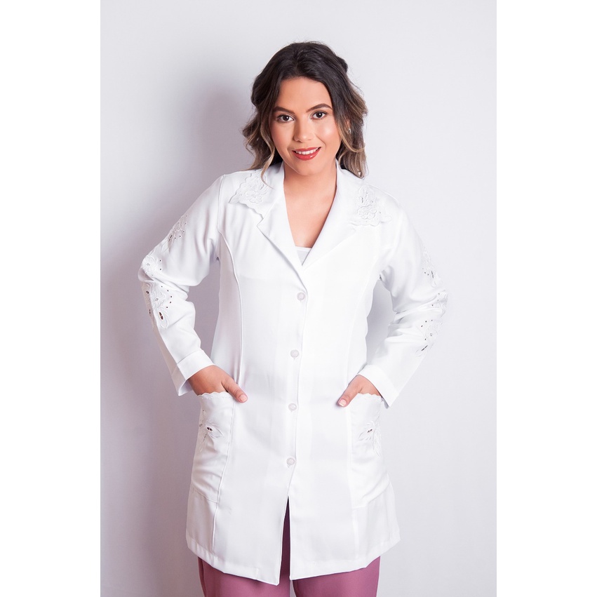 Jaleco Feminino Branco Bordado Tecido Microfibra – 968