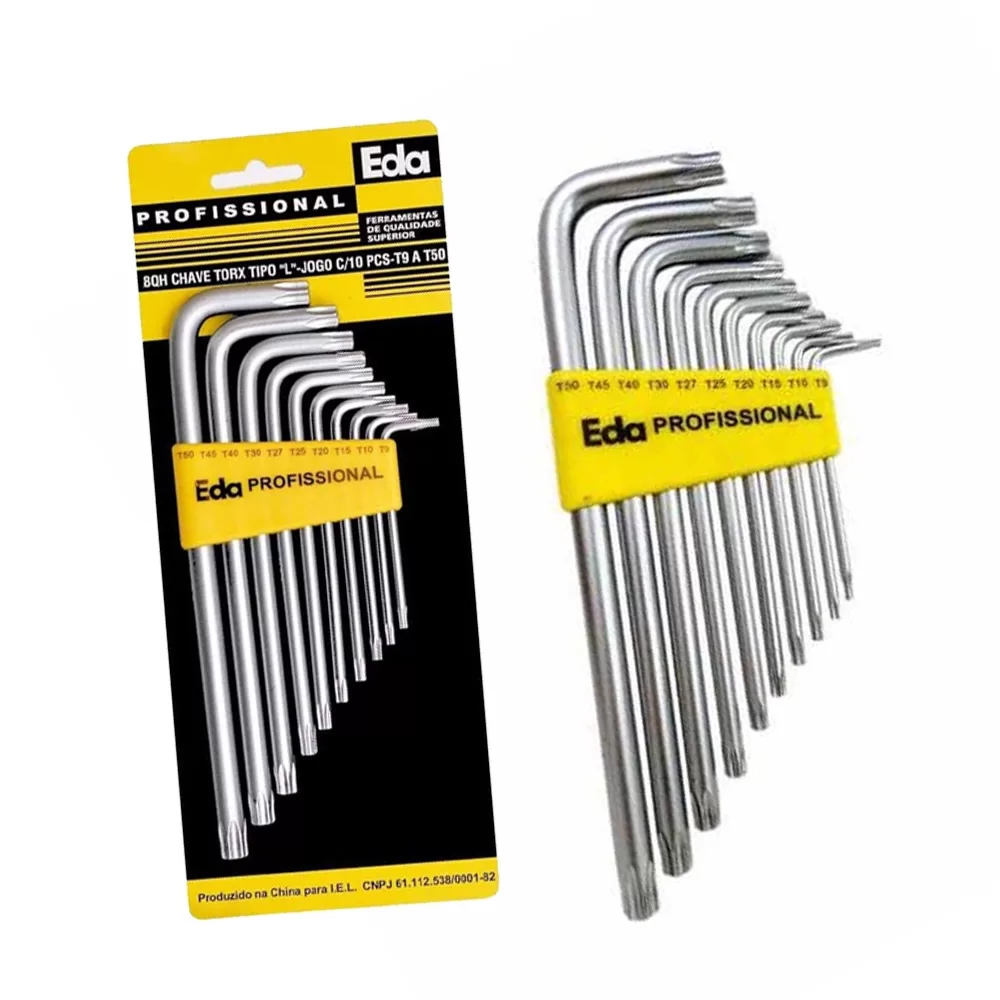 Kit Jogo De Chaves Torx 10 Pçs Com Furo Longa – Eda