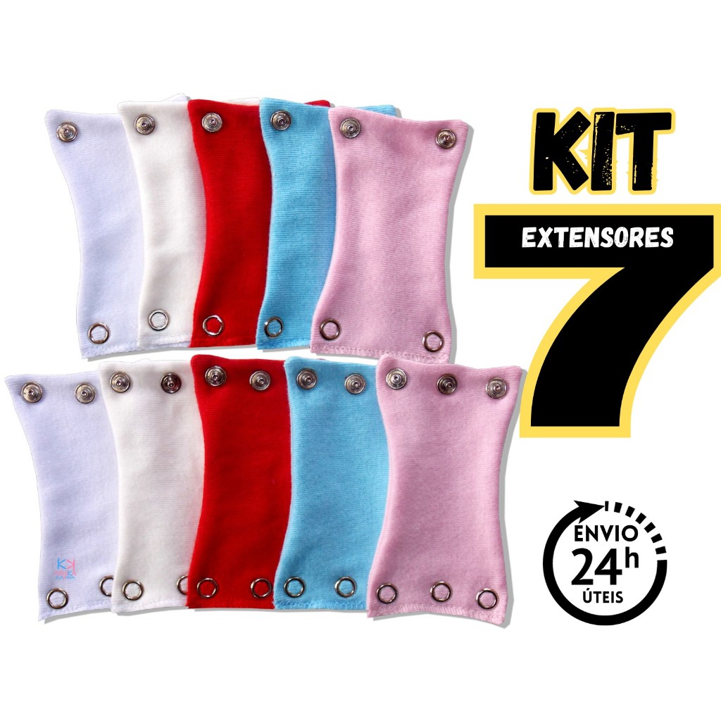 Kit 7 Extensores de Body Bebê 2 e 3 Botões, Alongador de bodie.