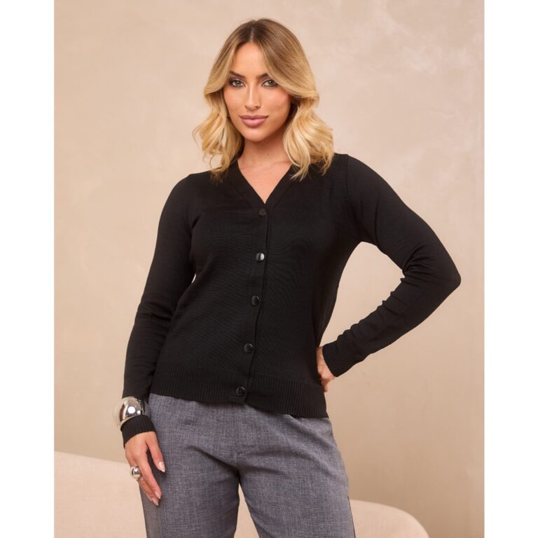 Casaco De Frio Cardigan Básico De Elastano Tricot