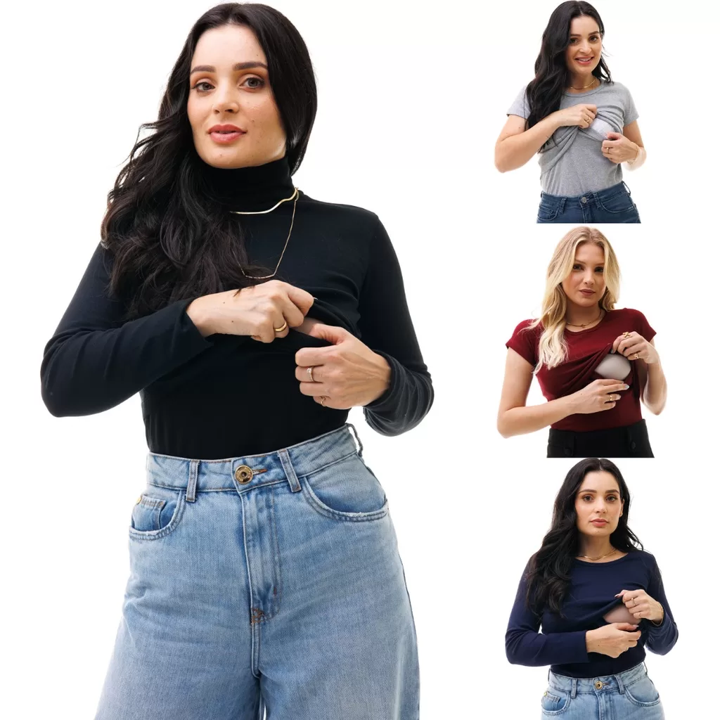 Kit com 4 Blusas Amamentação