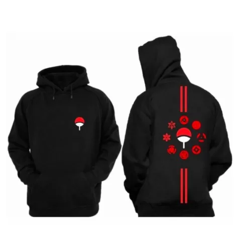 Blusa Masculina Moletom Naruto Clã Uchiha Preta M