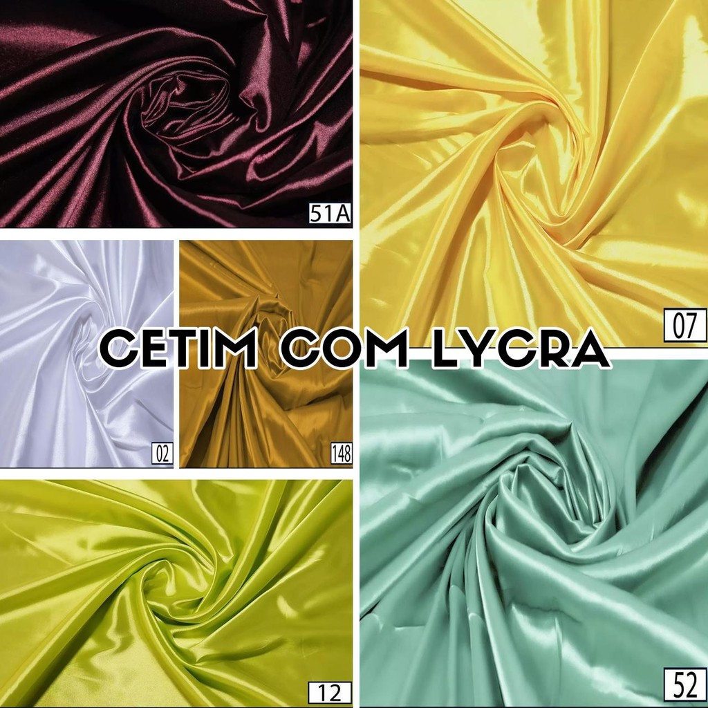 10 Metros Tecido Cetim Com Lycra Elastano – Várias Cores (10m x 1,47m)