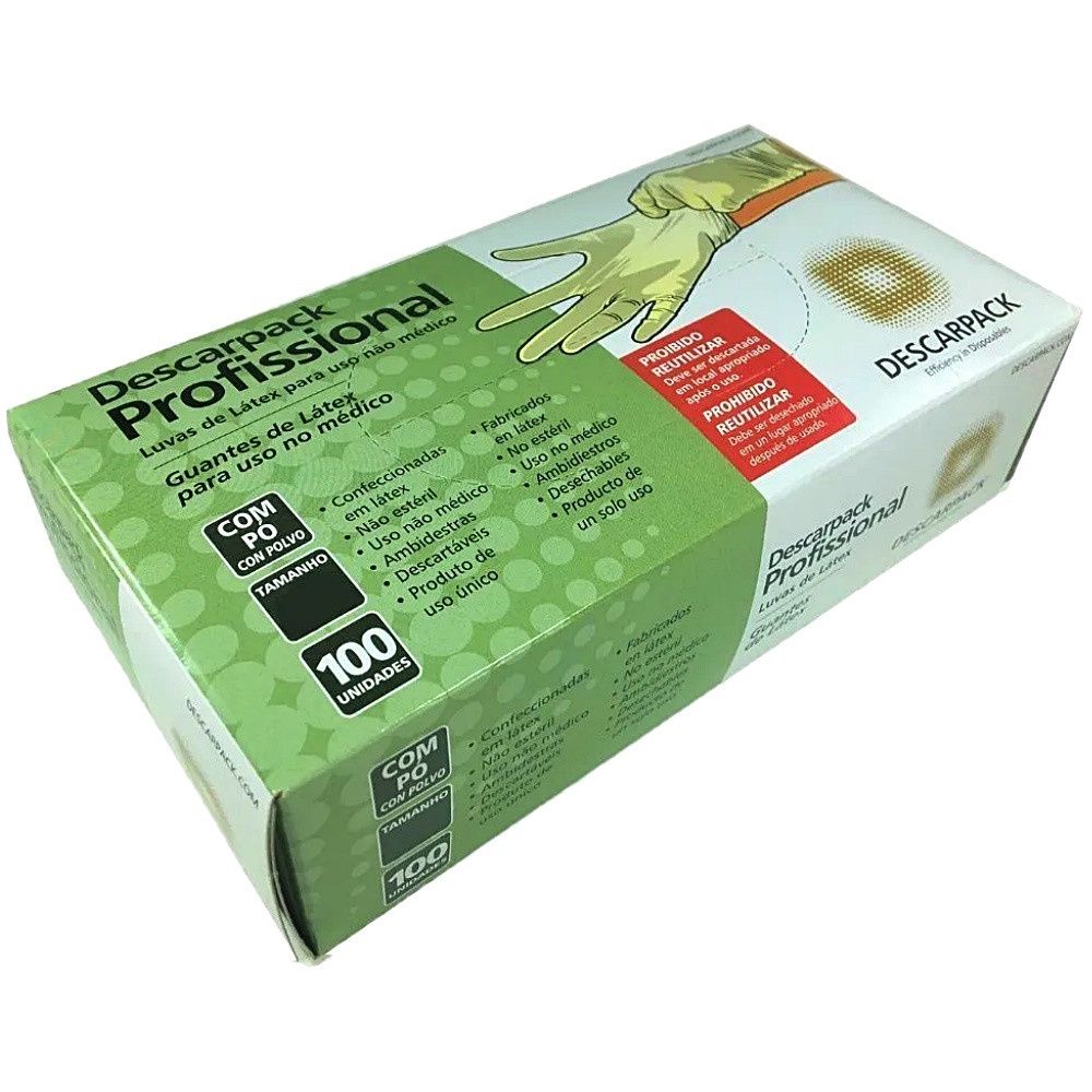 Kit com 3 Caixas de Luvas Descartáveis de Látex com Pó 100 unidades cada – Tamanhos PP, P, M,G