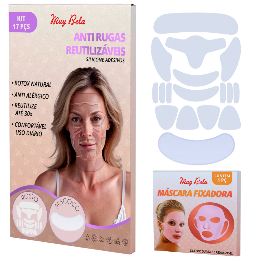 Silicone Lavável para Rugas do Rosto Adesivo Muy Bela Colágeno Natural Anti Marcas Testa Bigode Chin