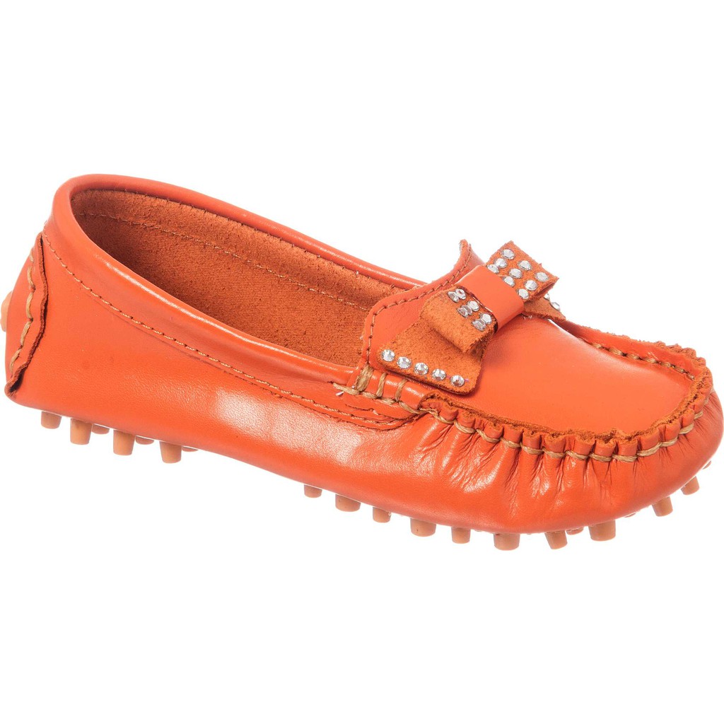 Mocassim Infantil Feminino Em Couro Legítimo com Laço e Strass
