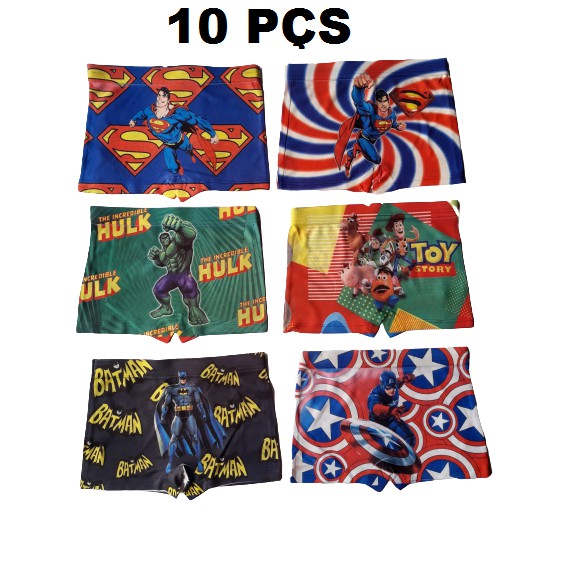 10 Cuecas Box Infantis Sublimadas Personagens