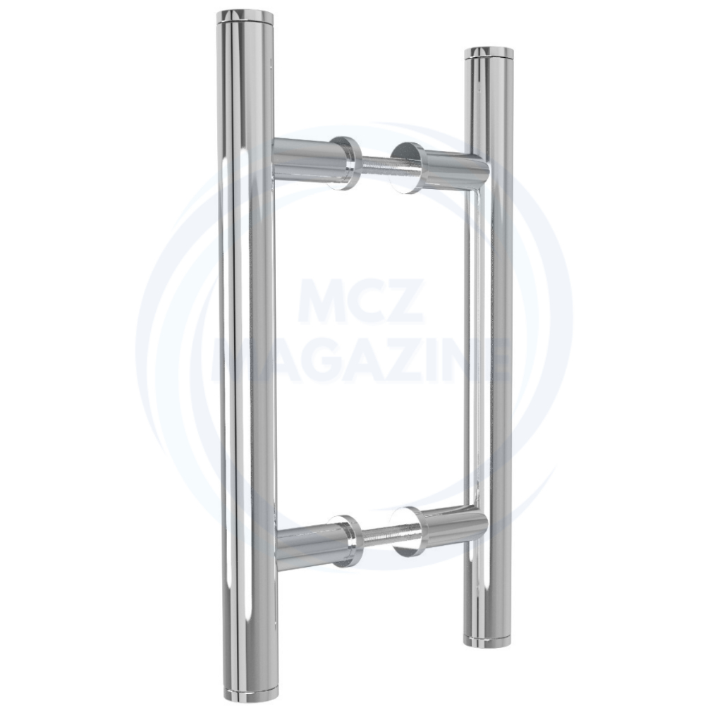 Puxador Duplo Plano Metal Inoxidável Para Porta De Madeira e Vidro 30Cm Tubular