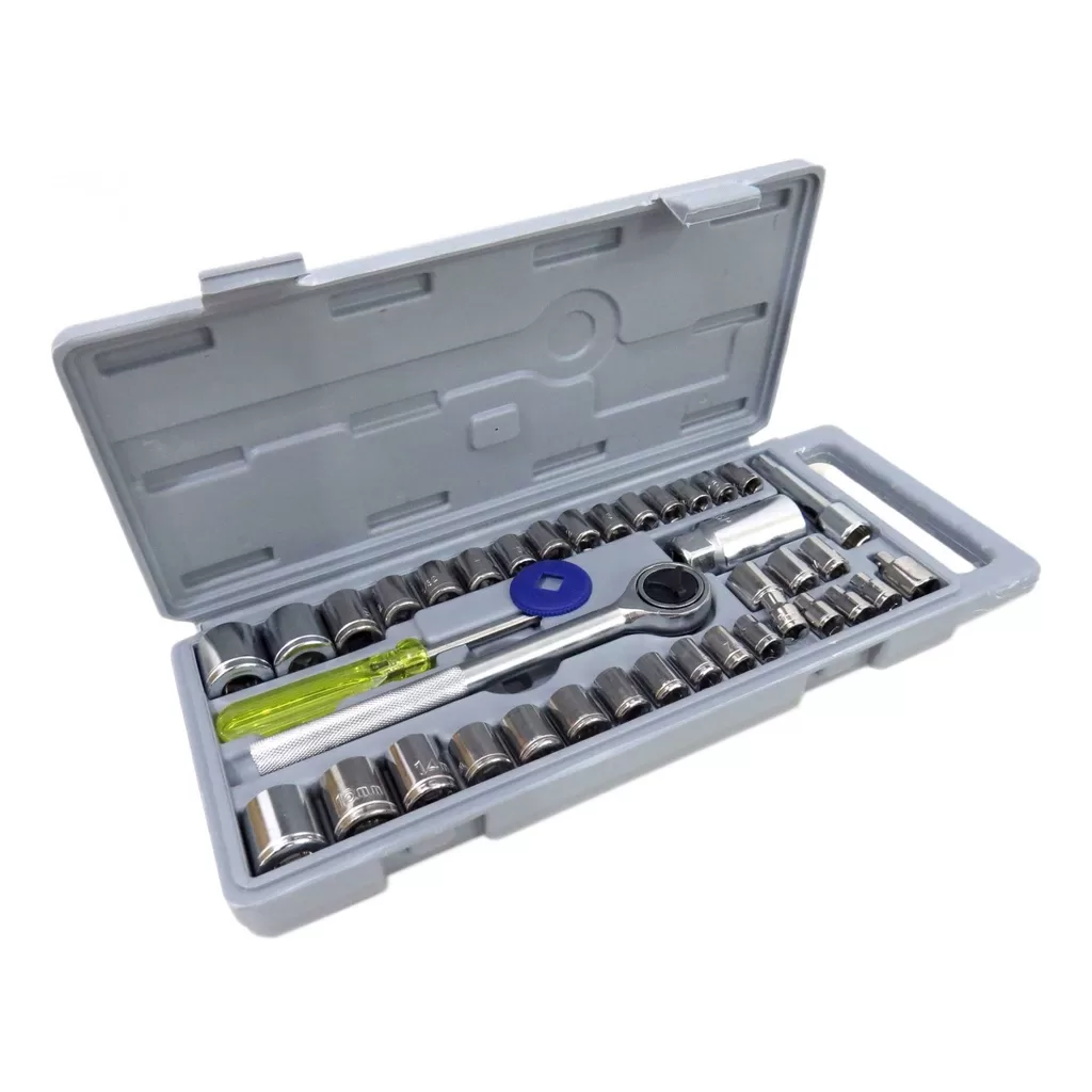 Jogo De Soquetes Cachimbo Chave Catraca Canhão Com 40 Peças Lugatools Maleta Aço Carbono