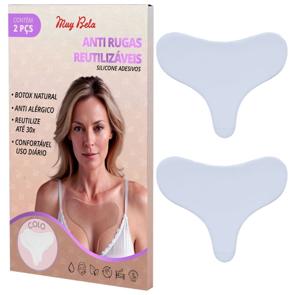 (kit com 2) Adesivo Silicone para Decote Colo Pad Muy Bela Colágeno para Marcas dos Seios Peito Pele